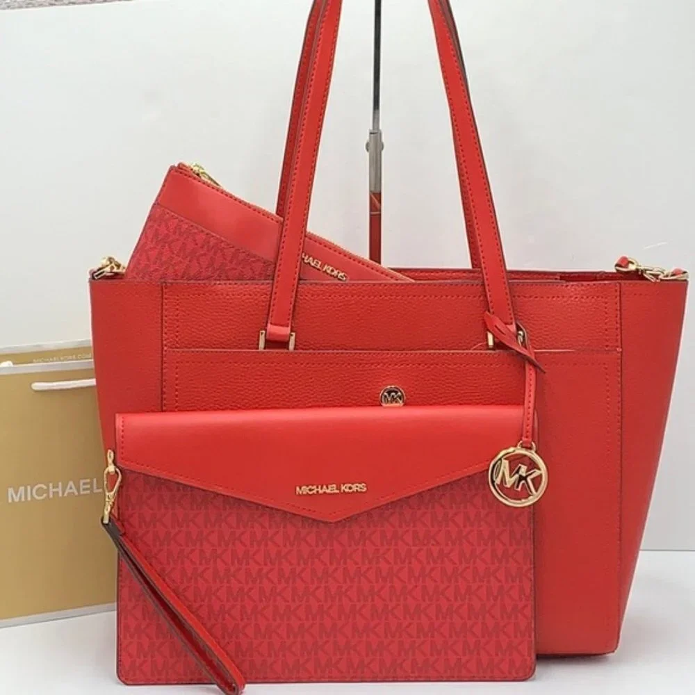 Michael Kors Maisie Large Pebbled Leather 3-in-1 Tote Bag Flame multi color